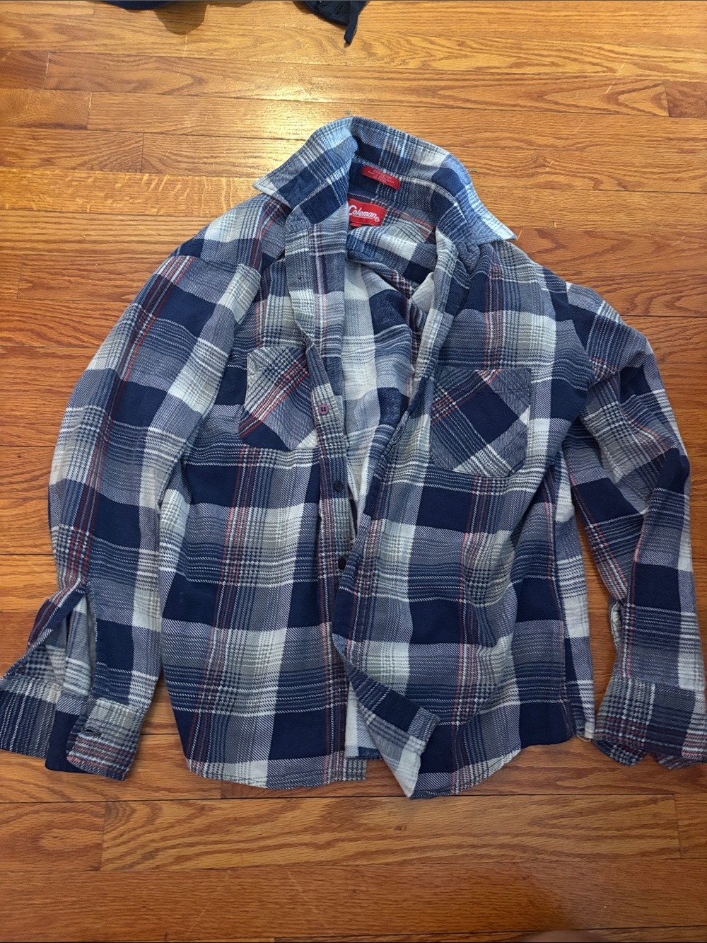 Coleman Navy, White & Red Plaid Flannel Shirt